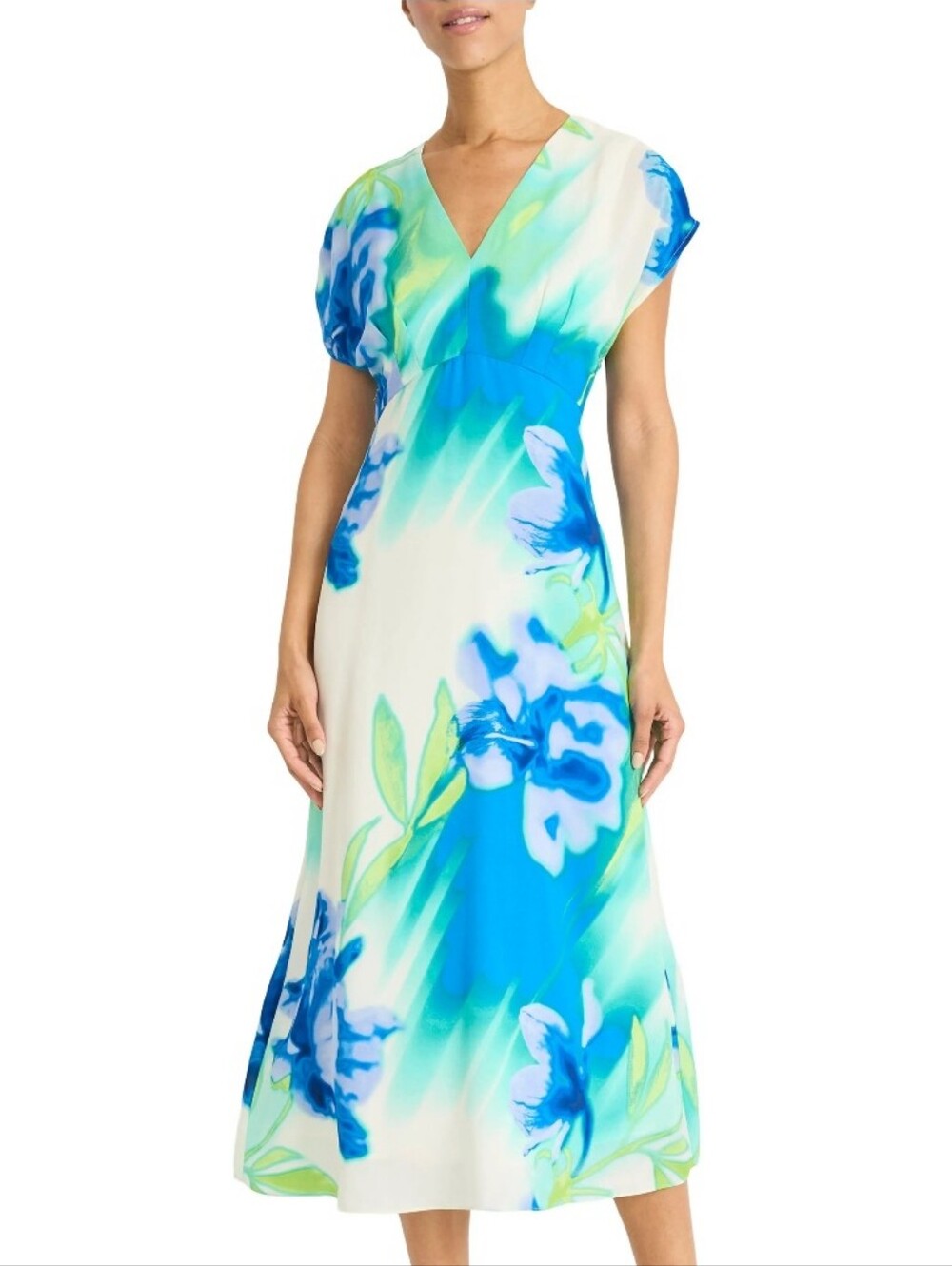Maggy London NWT Blue Green Floral V-Neck Maxi Dress Size 8 $139 Workwear